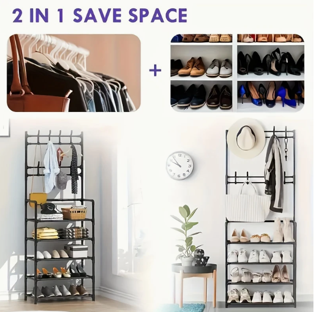 Sleek Multi-Tier Storage Rack with Hooks – The Perfect Space-Saving Solution - Image 3