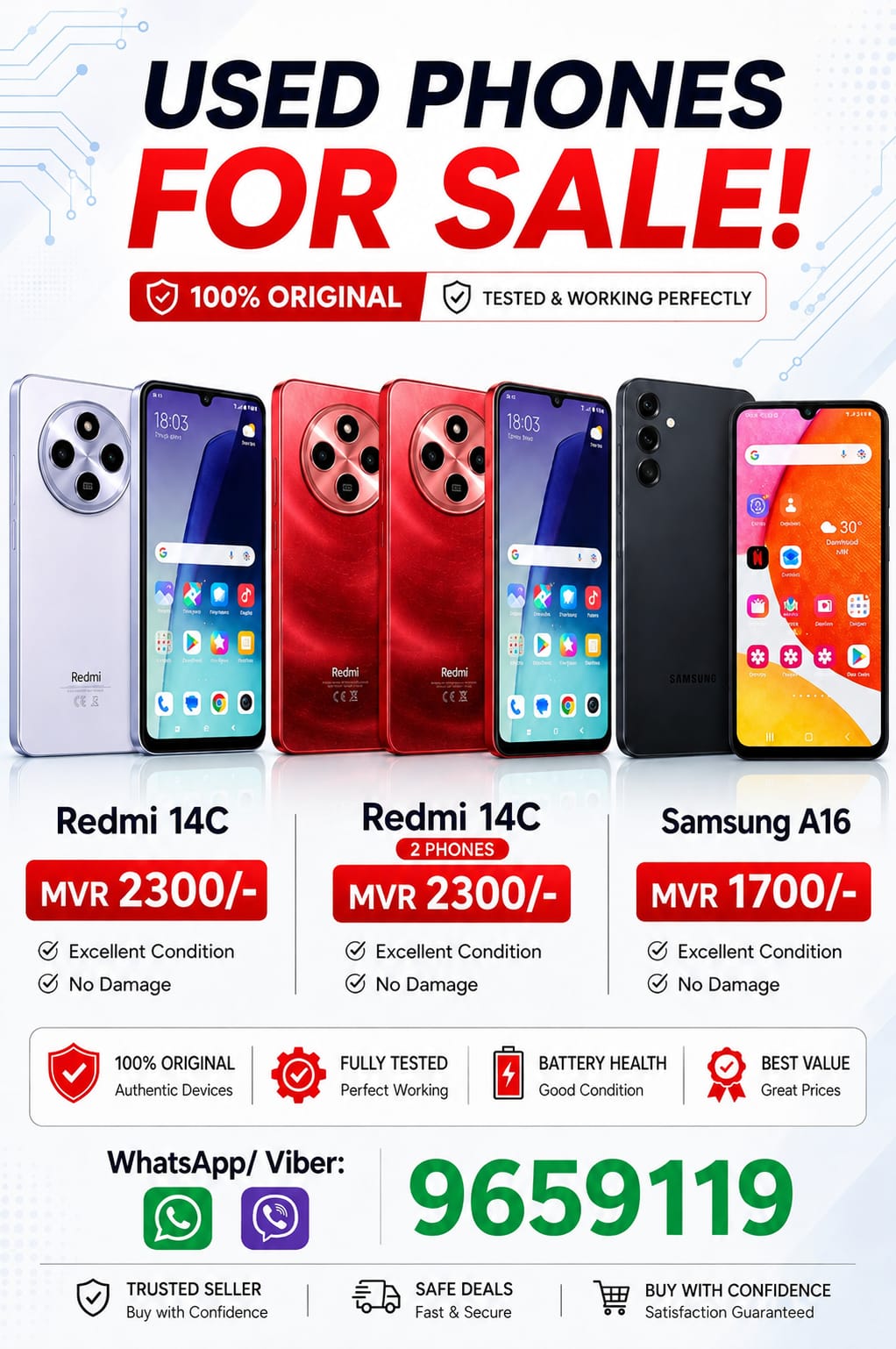 Pre Owned Redmi and Samsung Phones for Sale : WhatsApp/Viber:  9659119